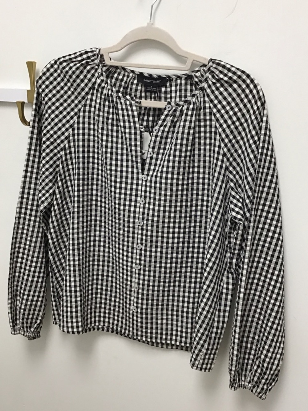 Sanctuary Black & White Gingham Button-Front Top